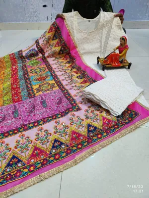 Barbie Pink Chikankari Elegance - Pakistani Dupatta & Kurti Palazzo Set