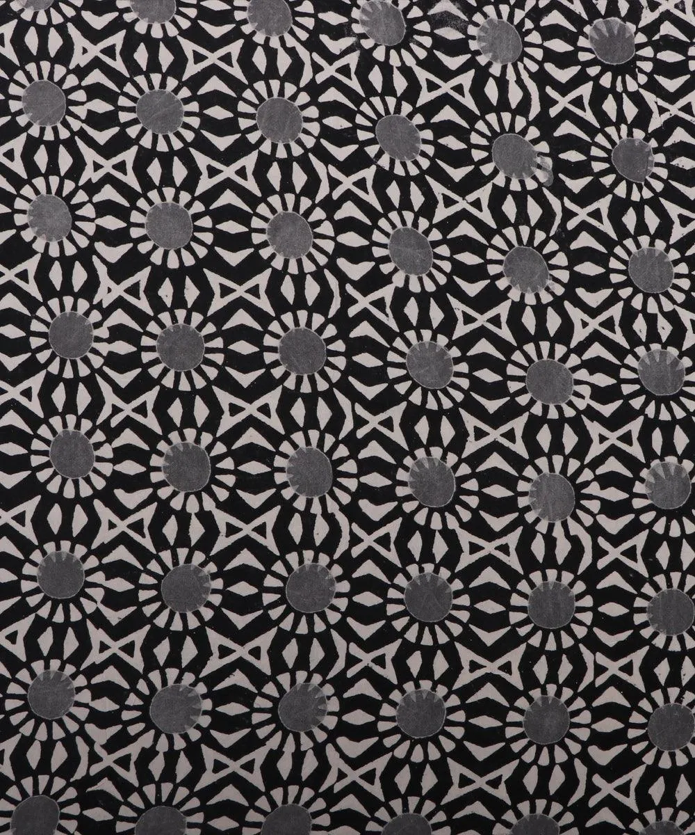 Black Colour Monochrome Geometry Print Rayon Fabric