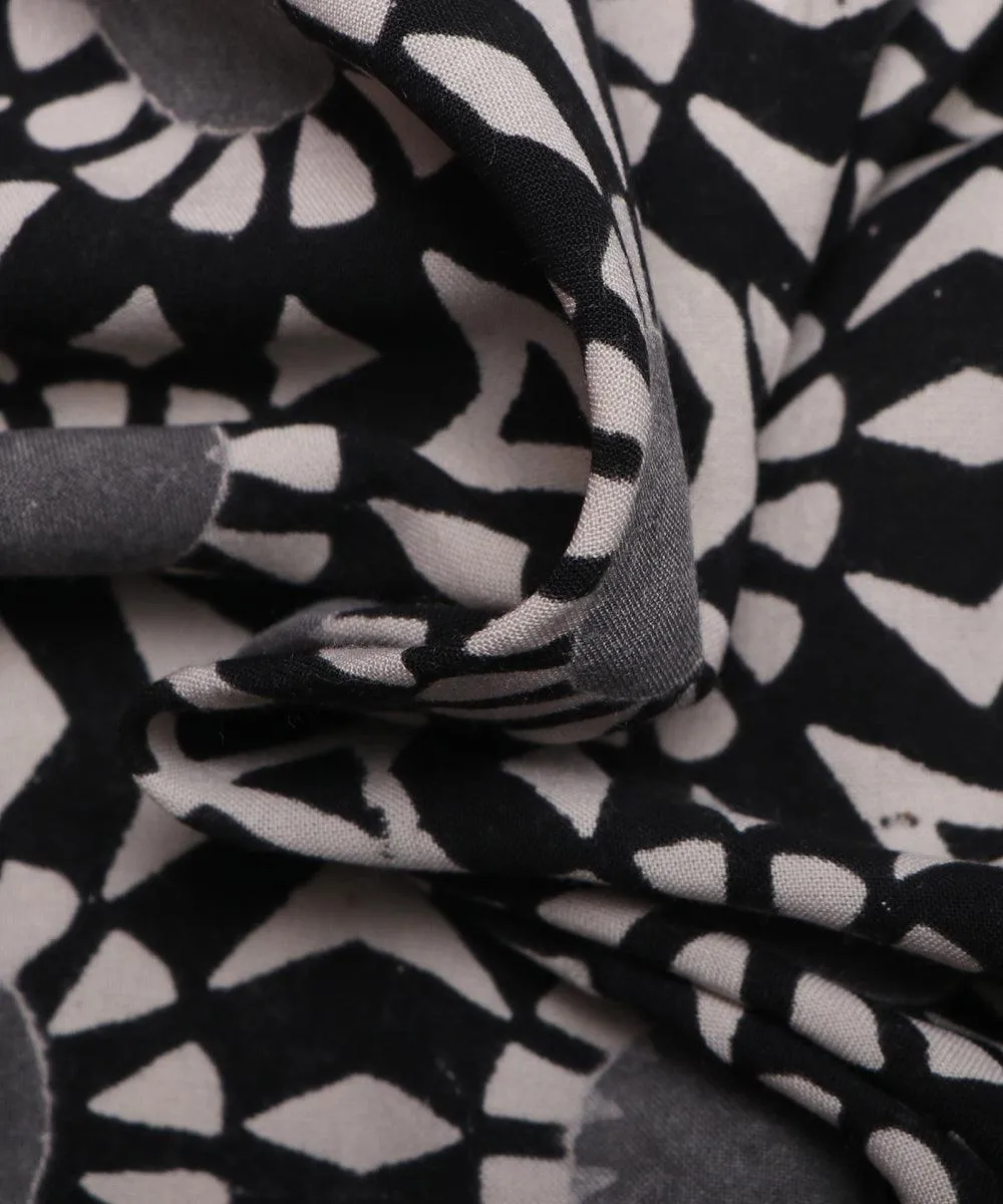 Black Colour Monochrome Geometry Print Rayon Fabric