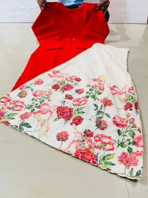 Bright Red Chikan Embroidered Ready-to-Wear Kurti and Mastani Sharara Set