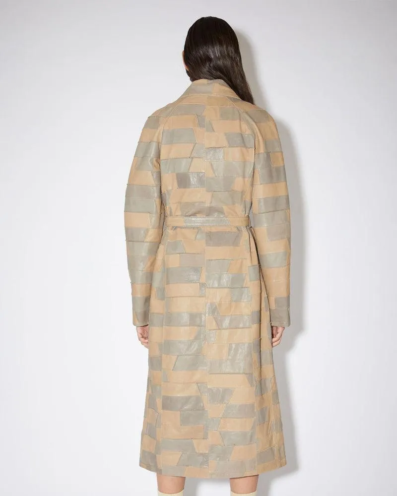 Brown Belted Women's Leather Coat