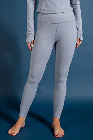 Chambray Rib Brushed High Rise Leggings With Pockets