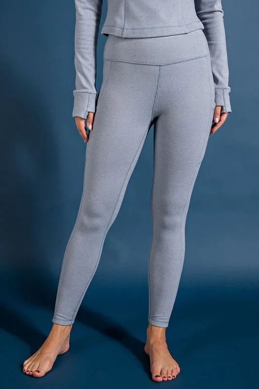 Chambray Rib Brushed High Rise Leggings With Pockets