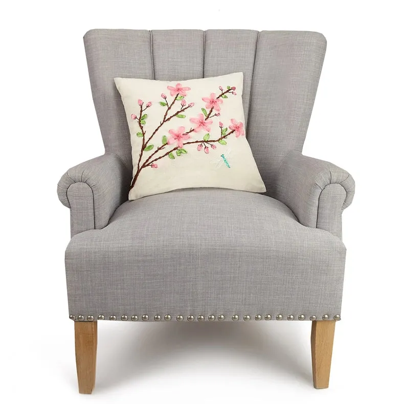 Cherry Blossom Ribbon Embroidered Pillow