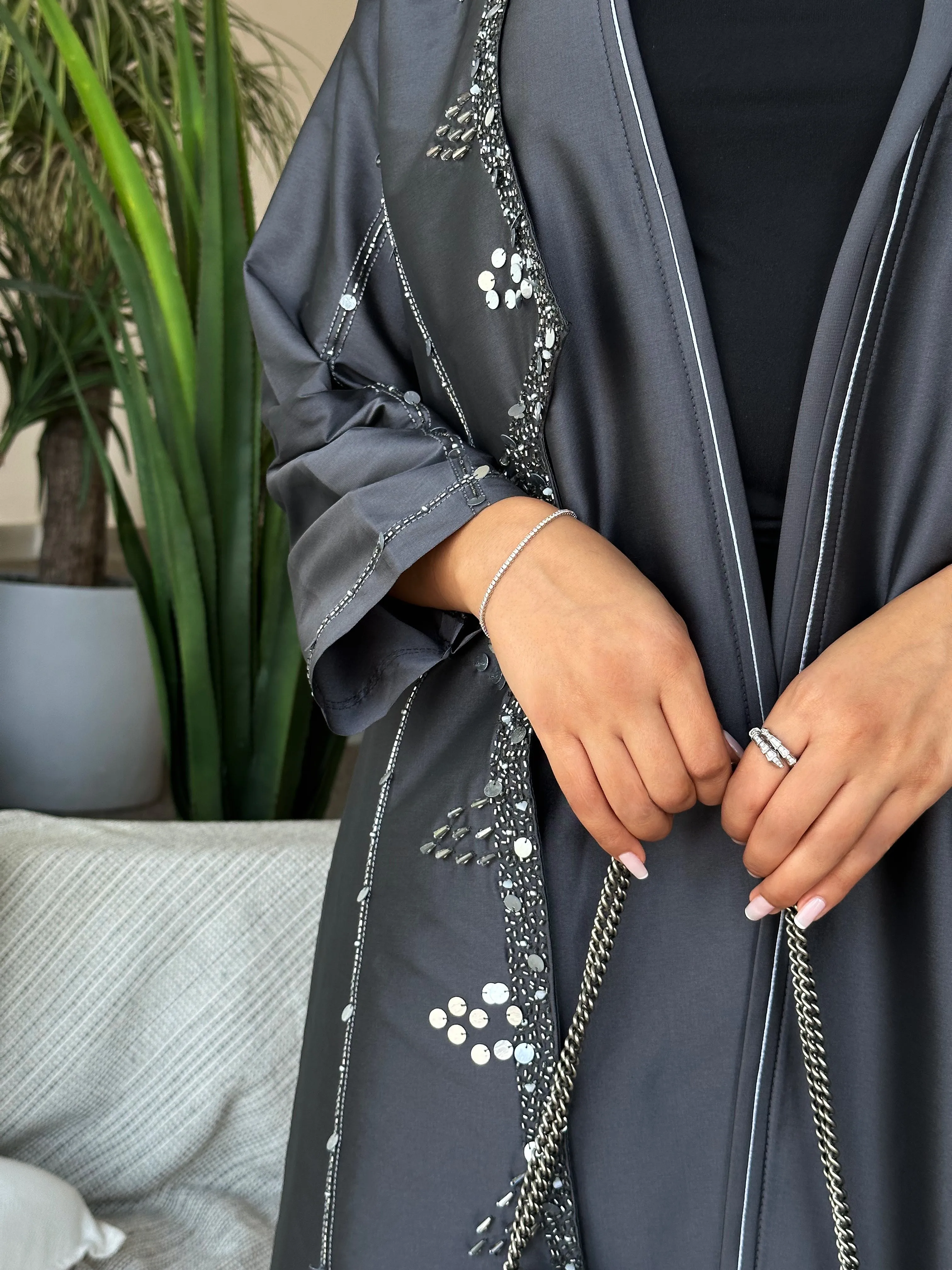 CLASSY DARK GRAY ABAYA #416