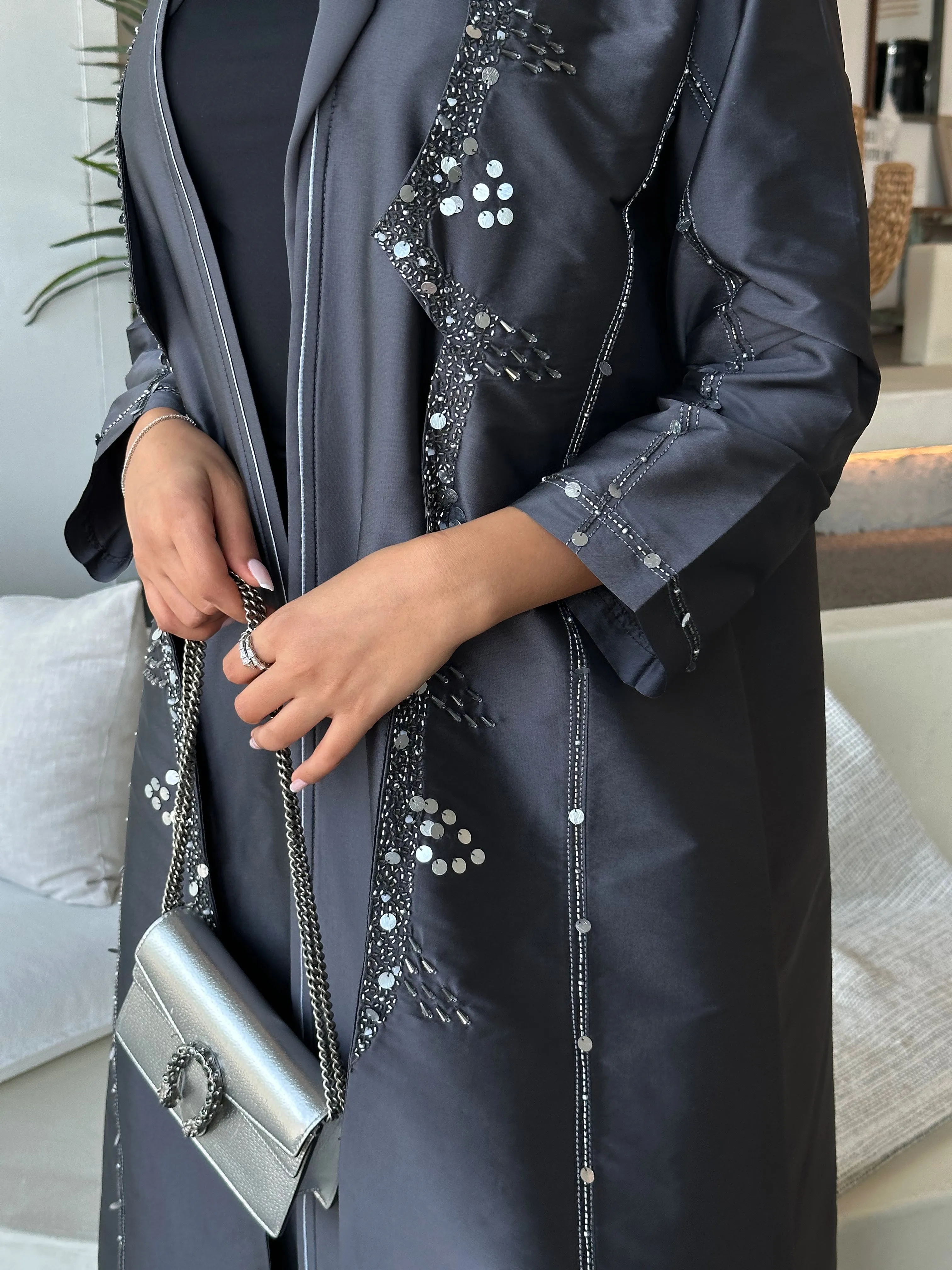 CLASSY DARK GRAY ABAYA #416