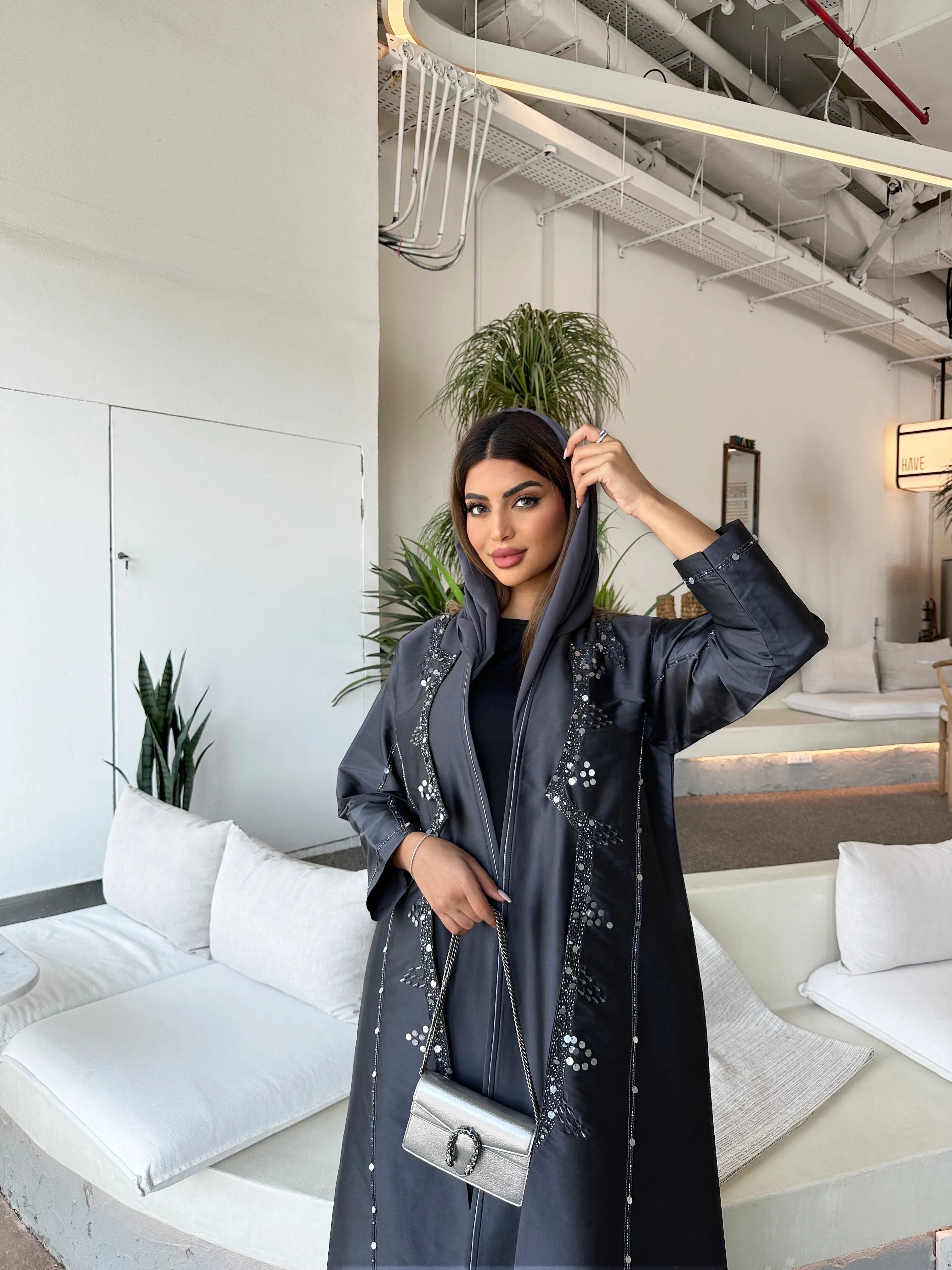 CLASSY DARK GRAY ABAYA #416
