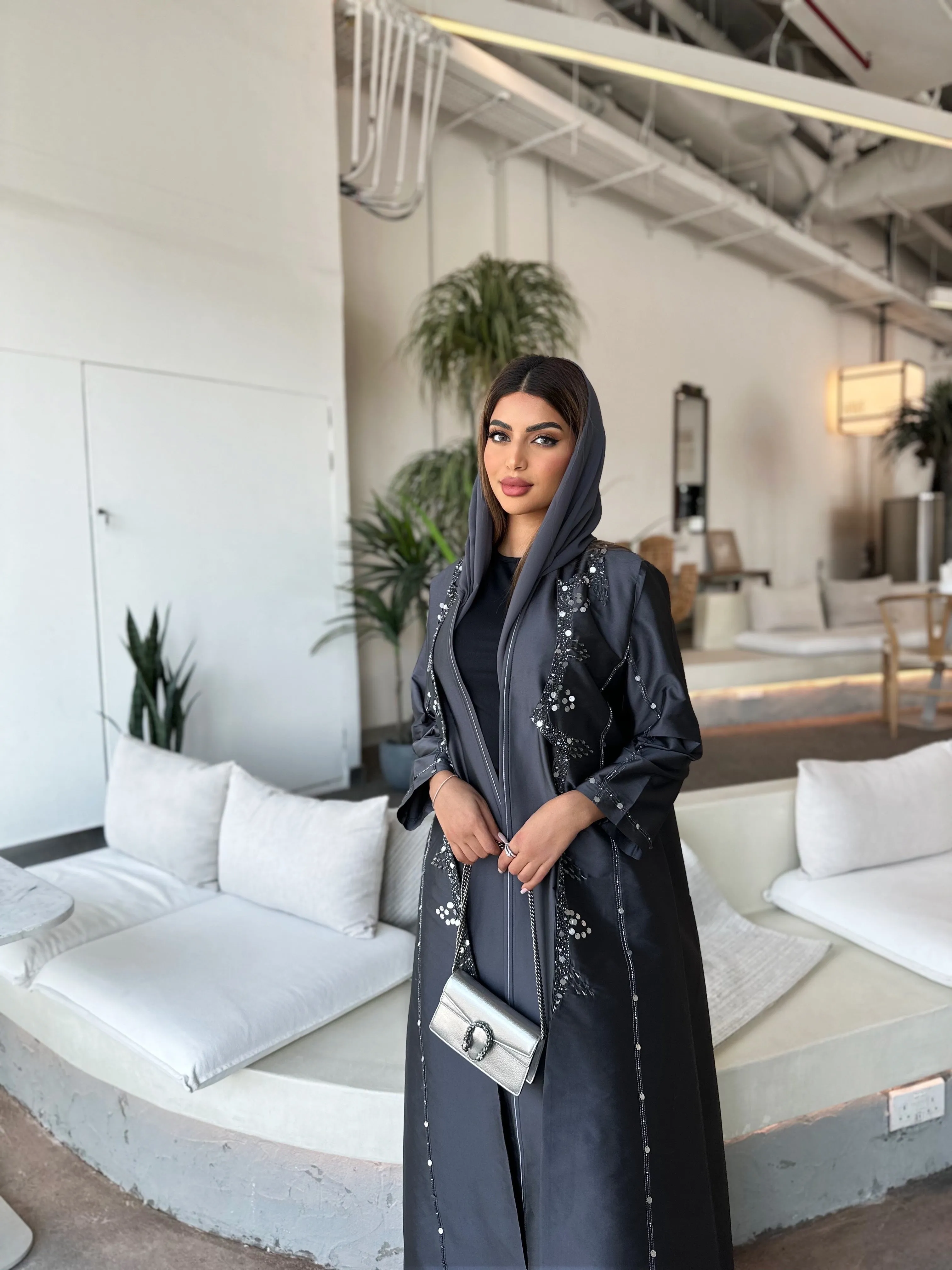 CLASSY DARK GRAY ABAYA #416