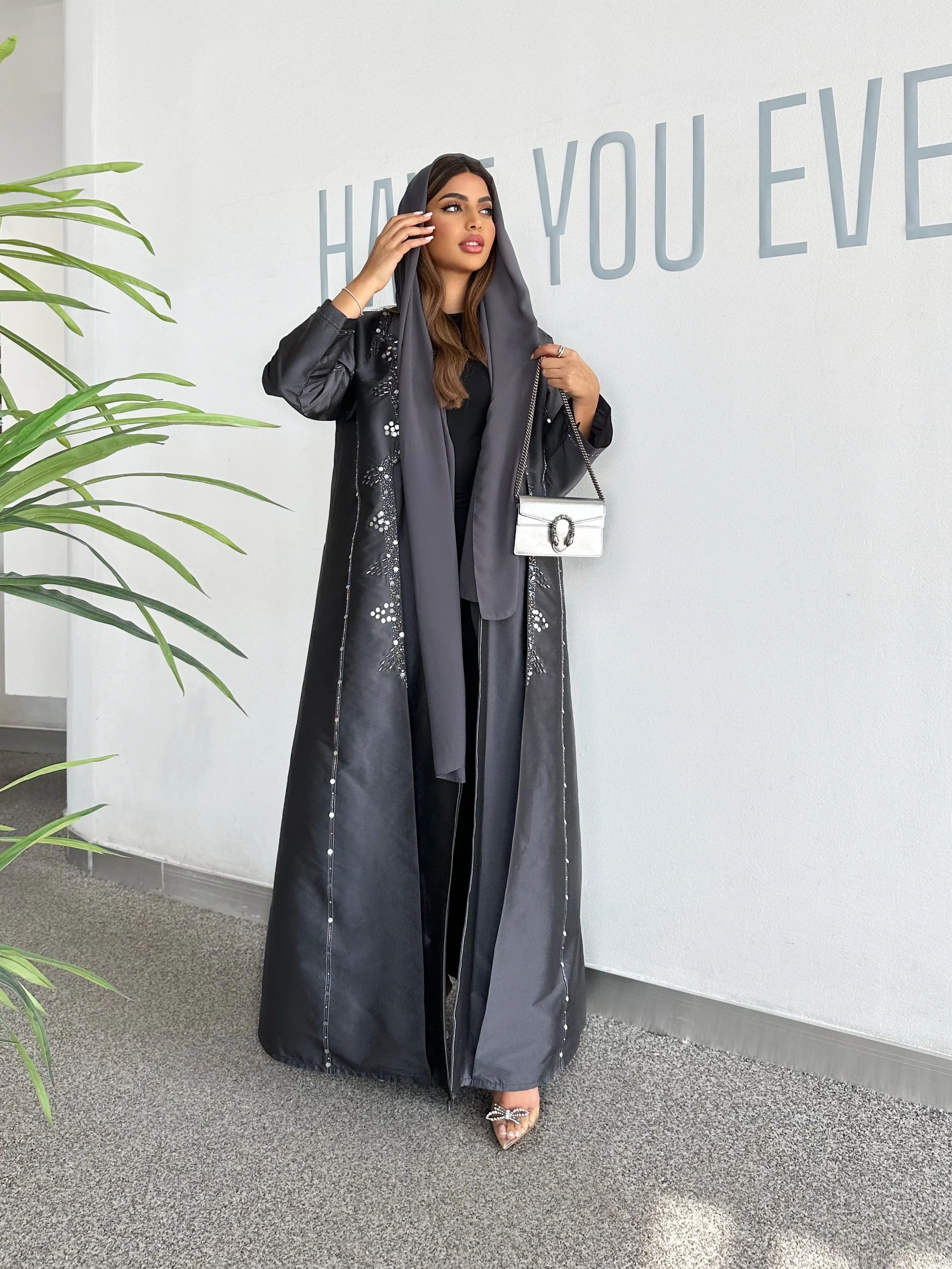CLASSY DARK GRAY ABAYA #416