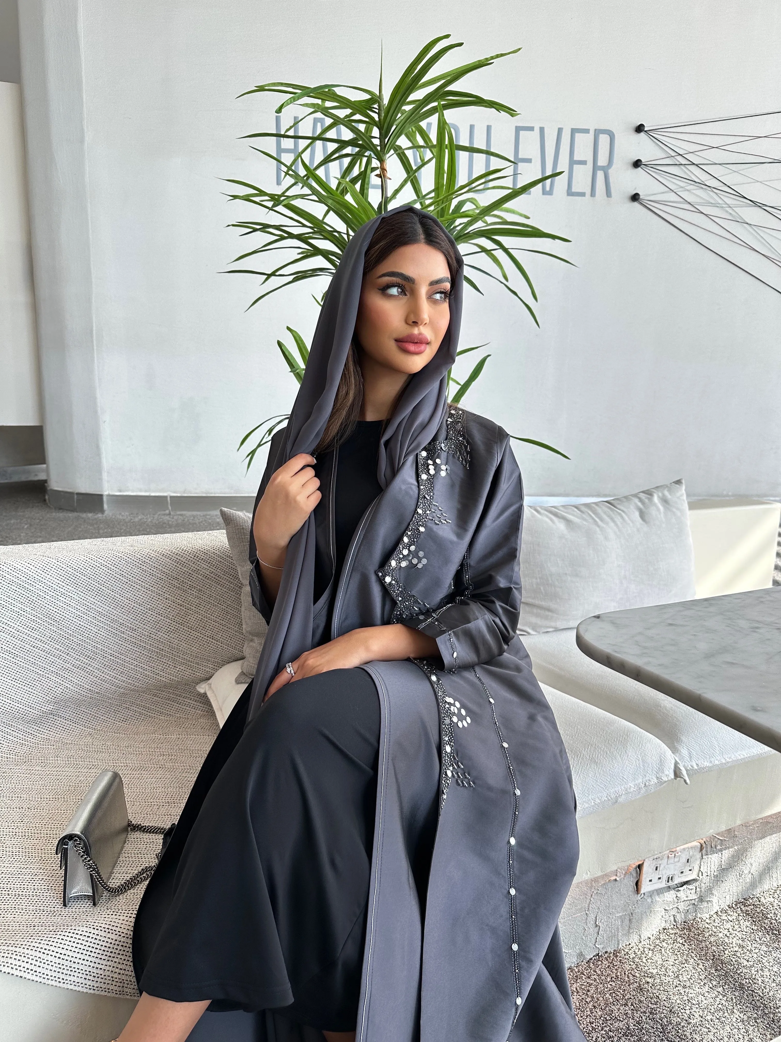 CLASSY DARK GRAY ABAYA #416
