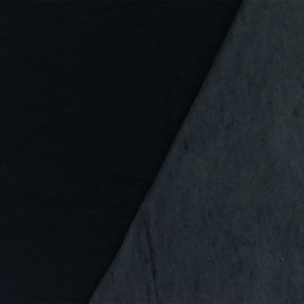 Cold Black-Gray Solid Stretch Brushed Terry Fleece Knit Fabric