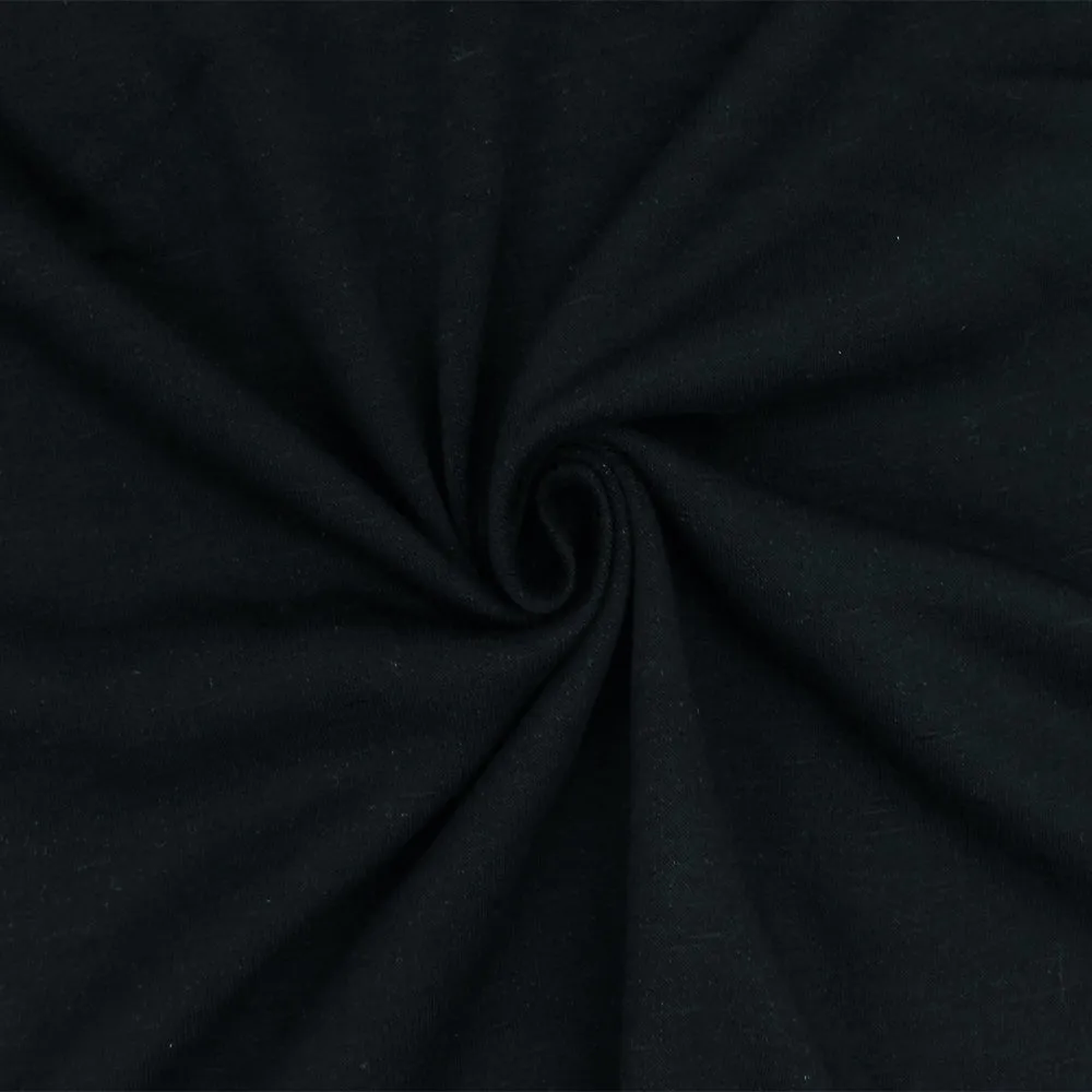 Cold Black-Gray Solid Stretch Brushed Terry Fleece Knit Fabric