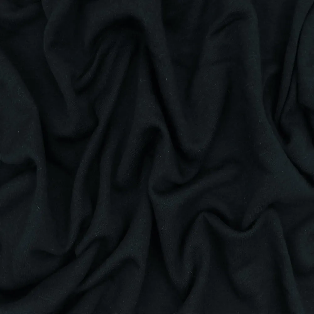 Cold Black-Gray Solid Stretch Brushed Terry Fleece Knit Fabric
