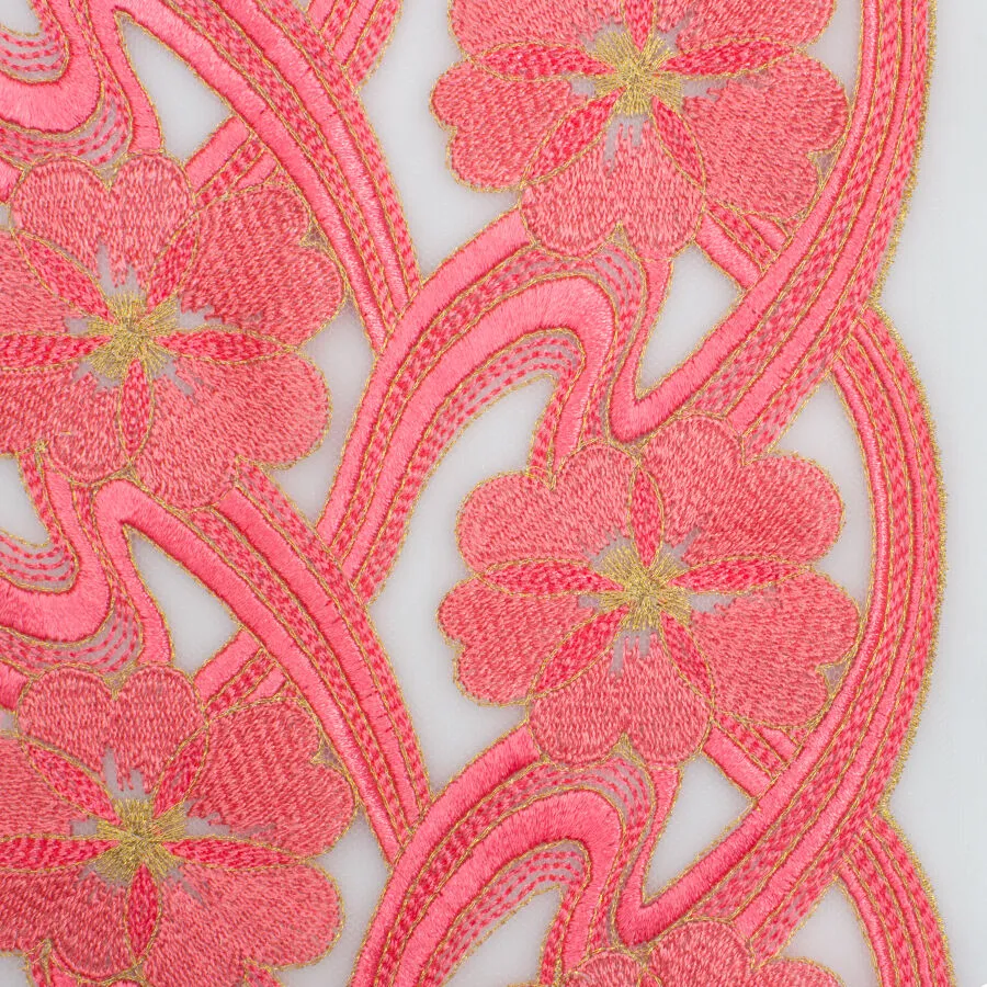 Coral Floral Embroidered Tulle
