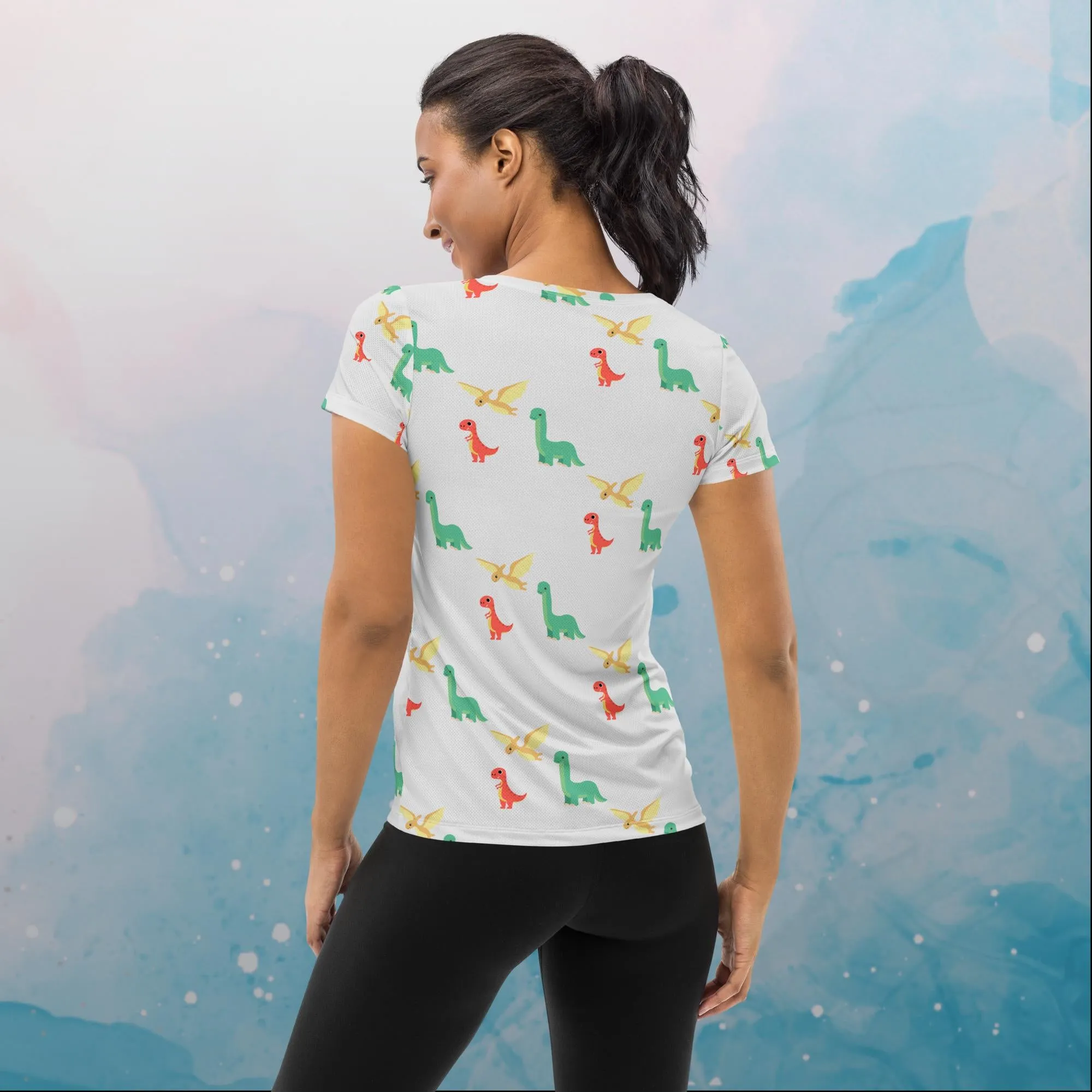 Cute Dino Print Womens Athletic Tee Shirt