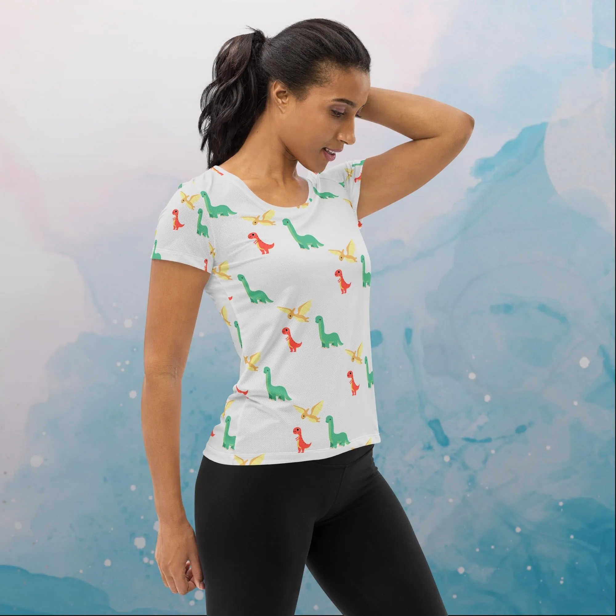 Cute Dino Print Womens Athletic Tee Shirt