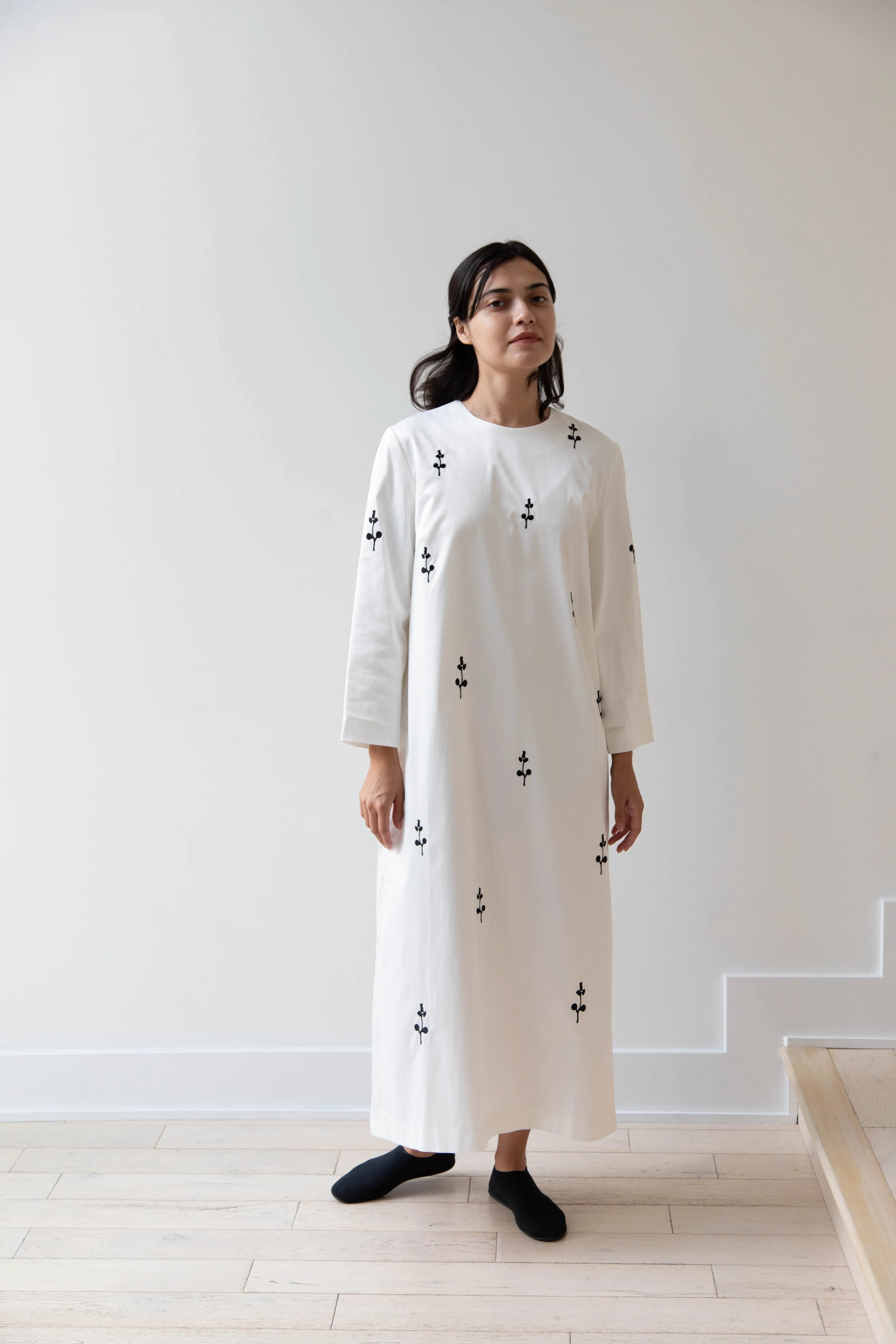 Delegan | Ivory Dress with Embroidery