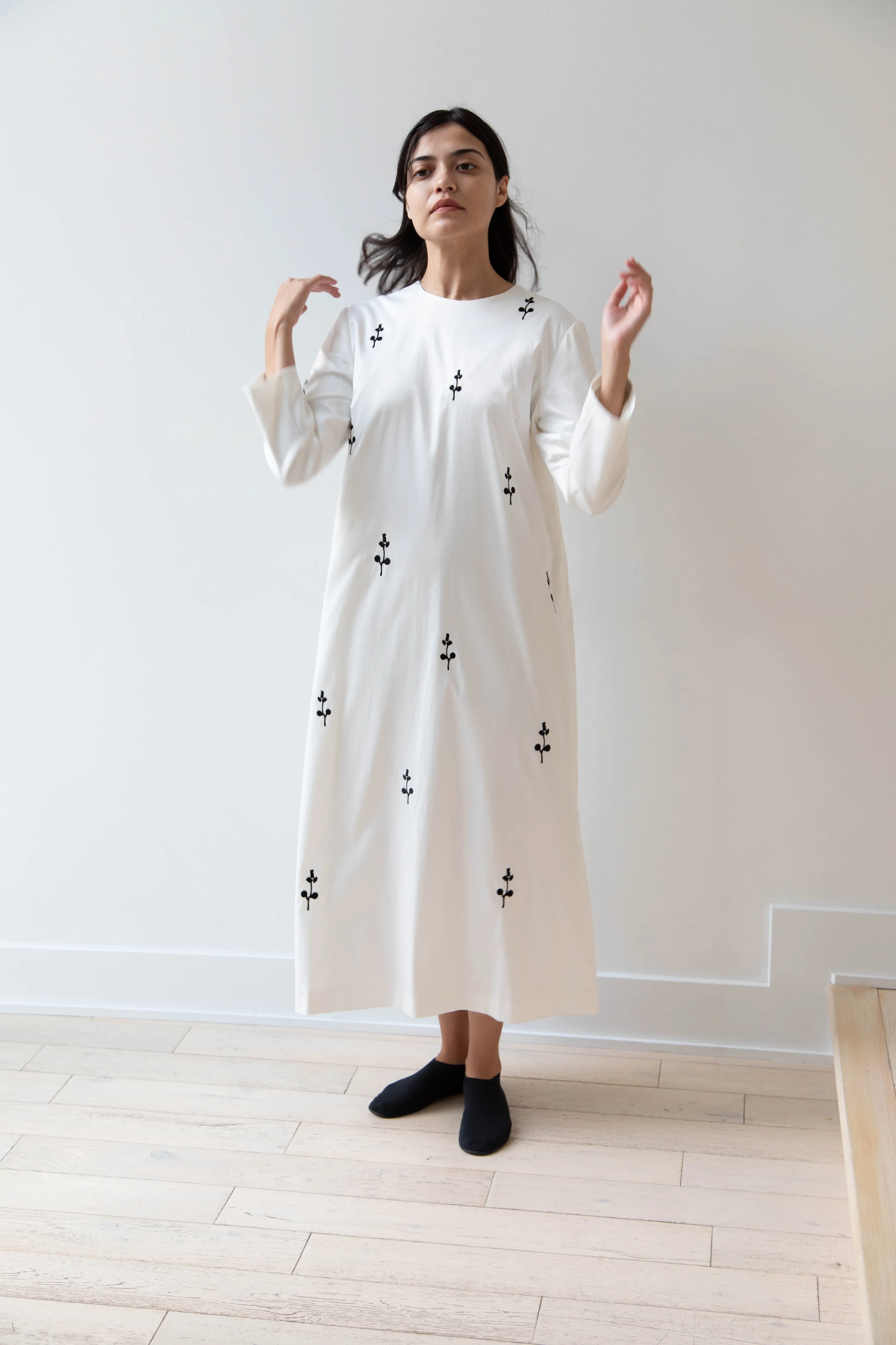 Delegan | Ivory Dress with Embroidery
