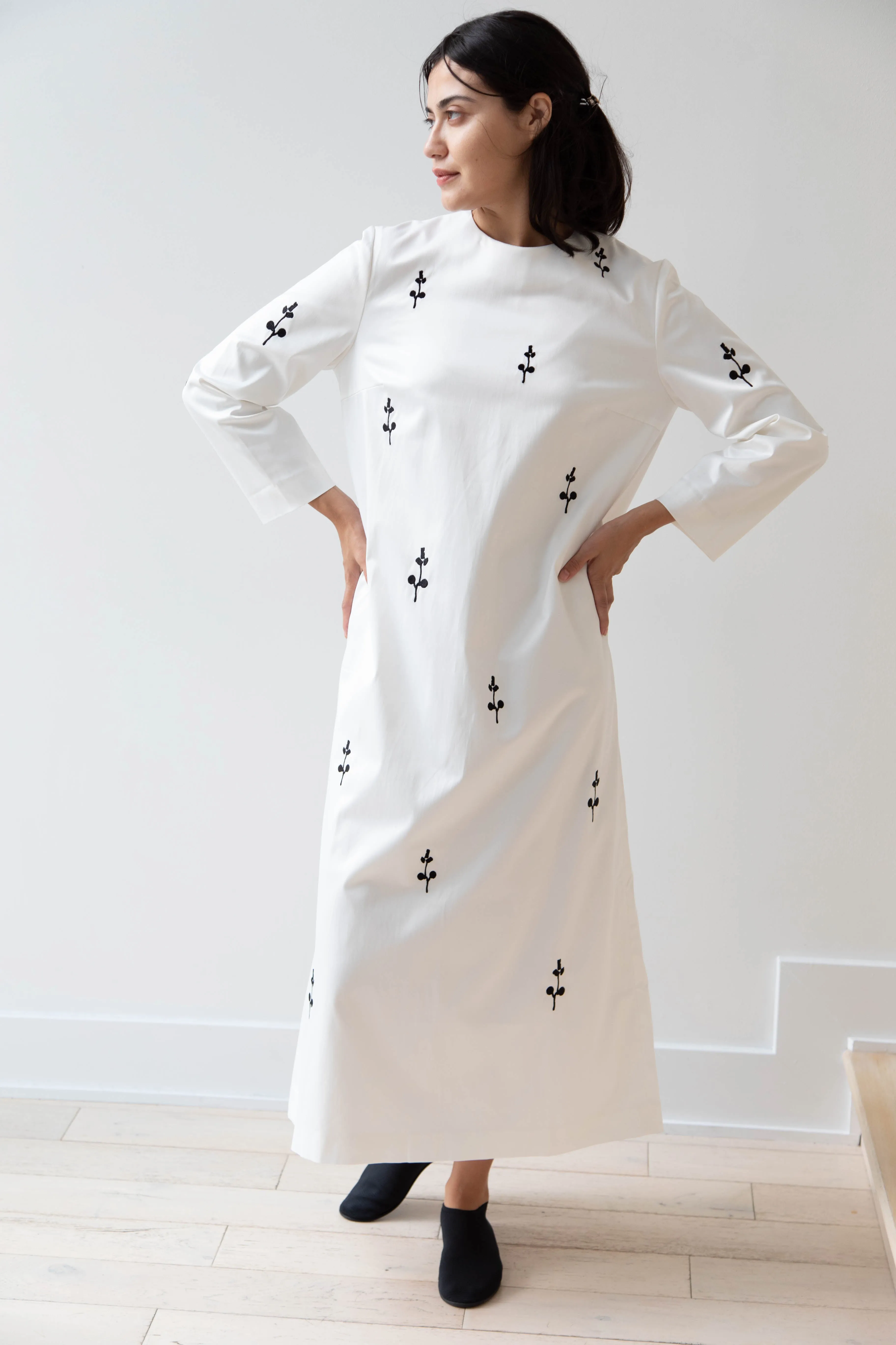 Delegan | Ivory Dress with Embroidery