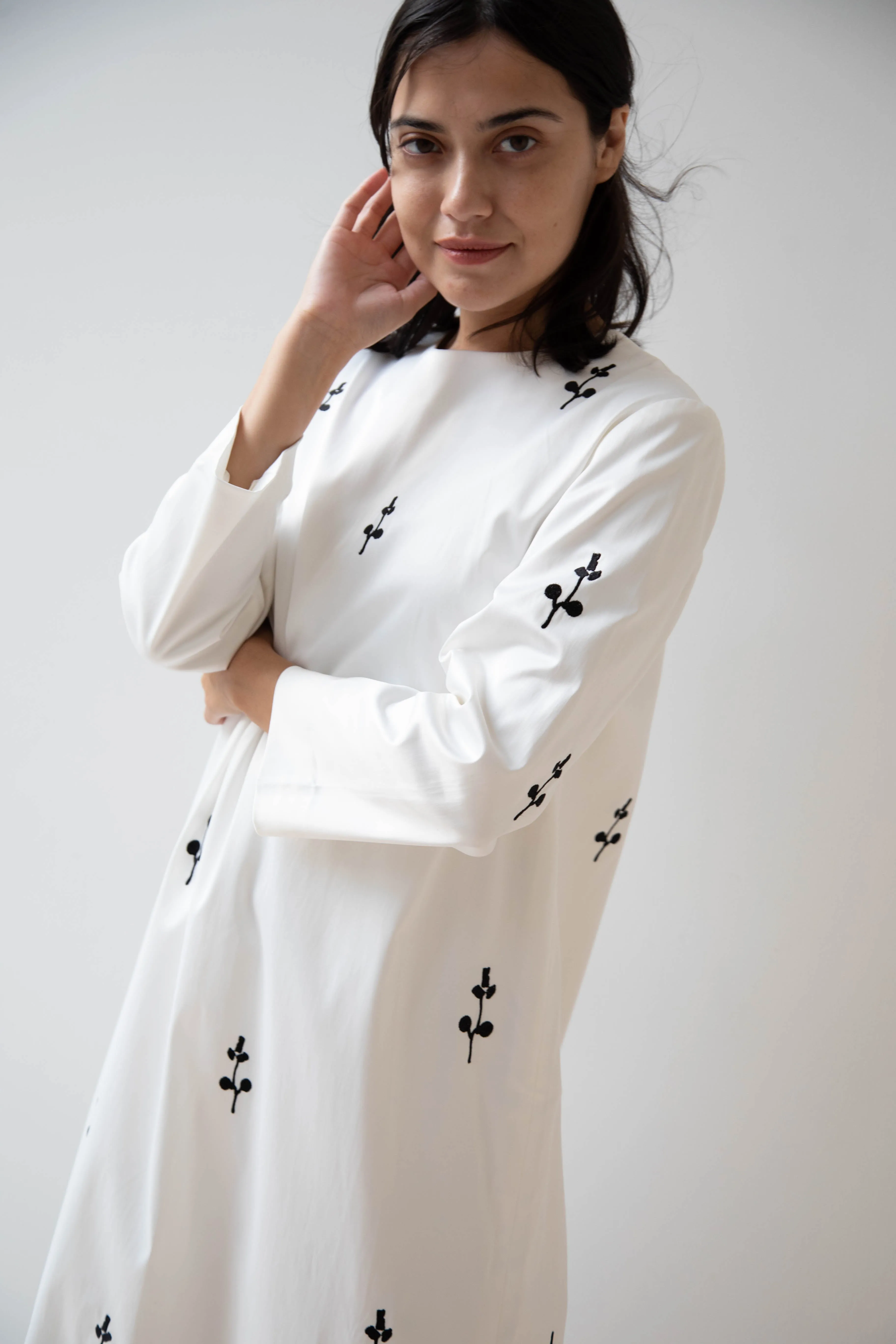 Delegan | Ivory Dress with Embroidery