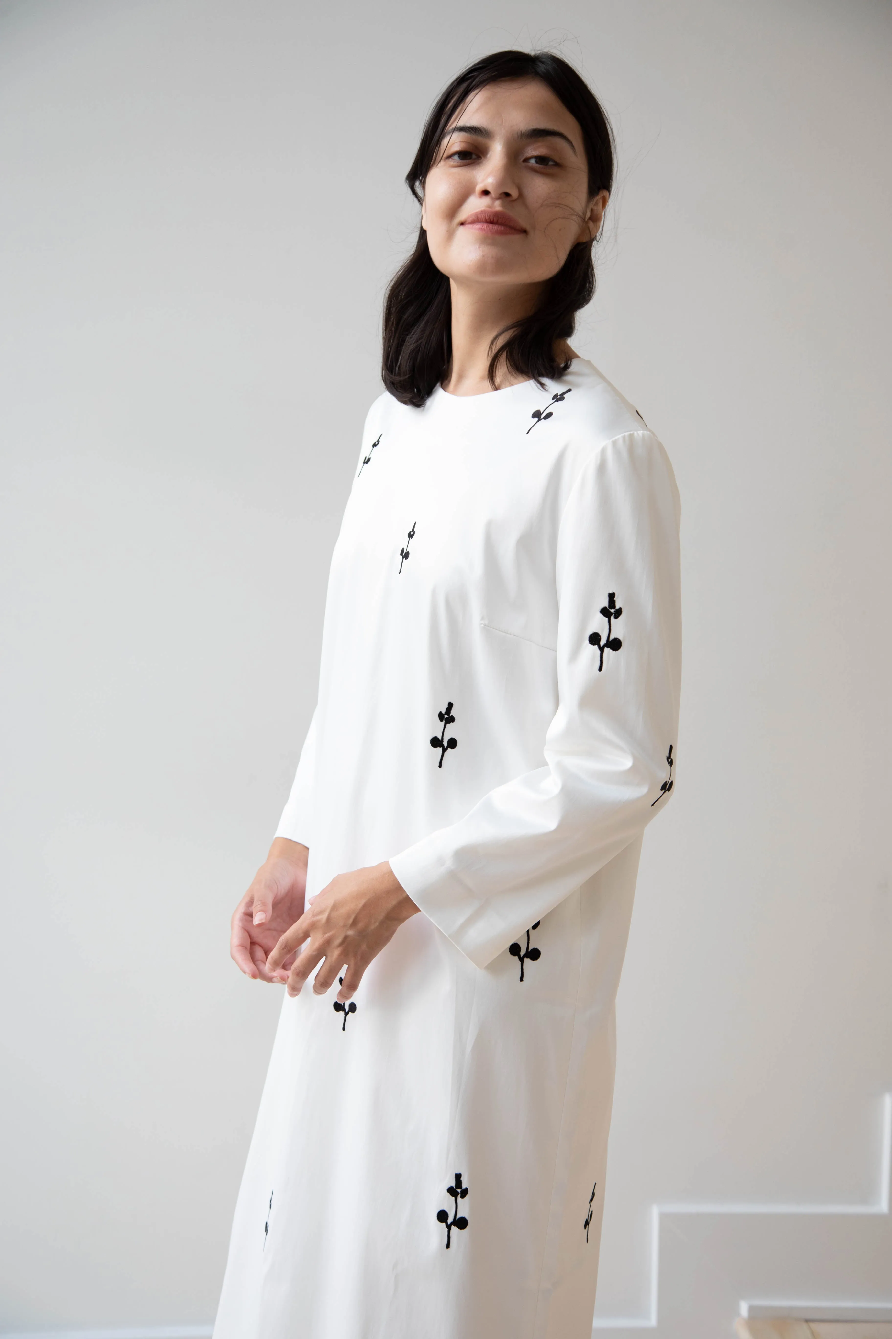 Delegan | Ivory Dress with Embroidery