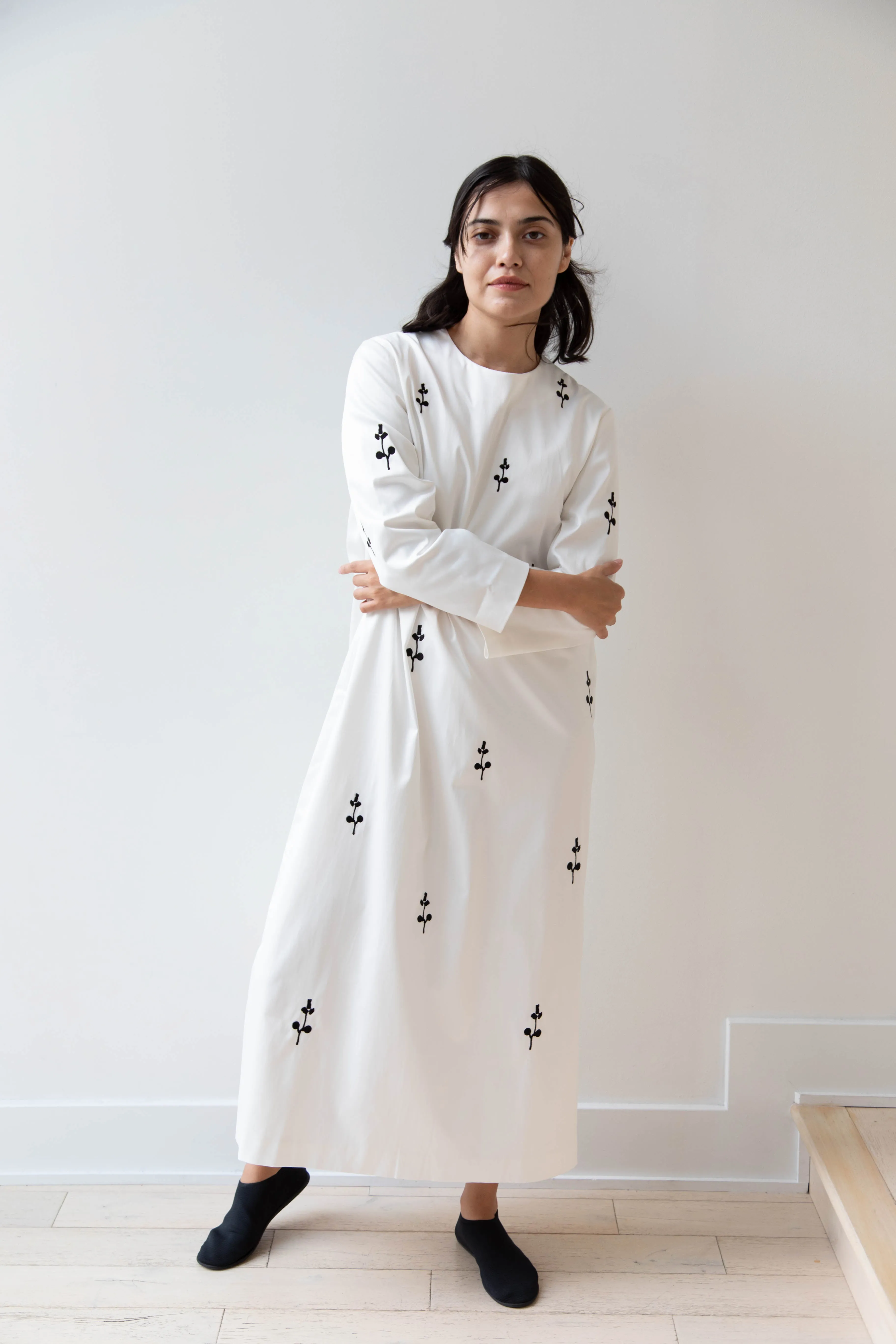 Delegan | Ivory Dress with Embroidery