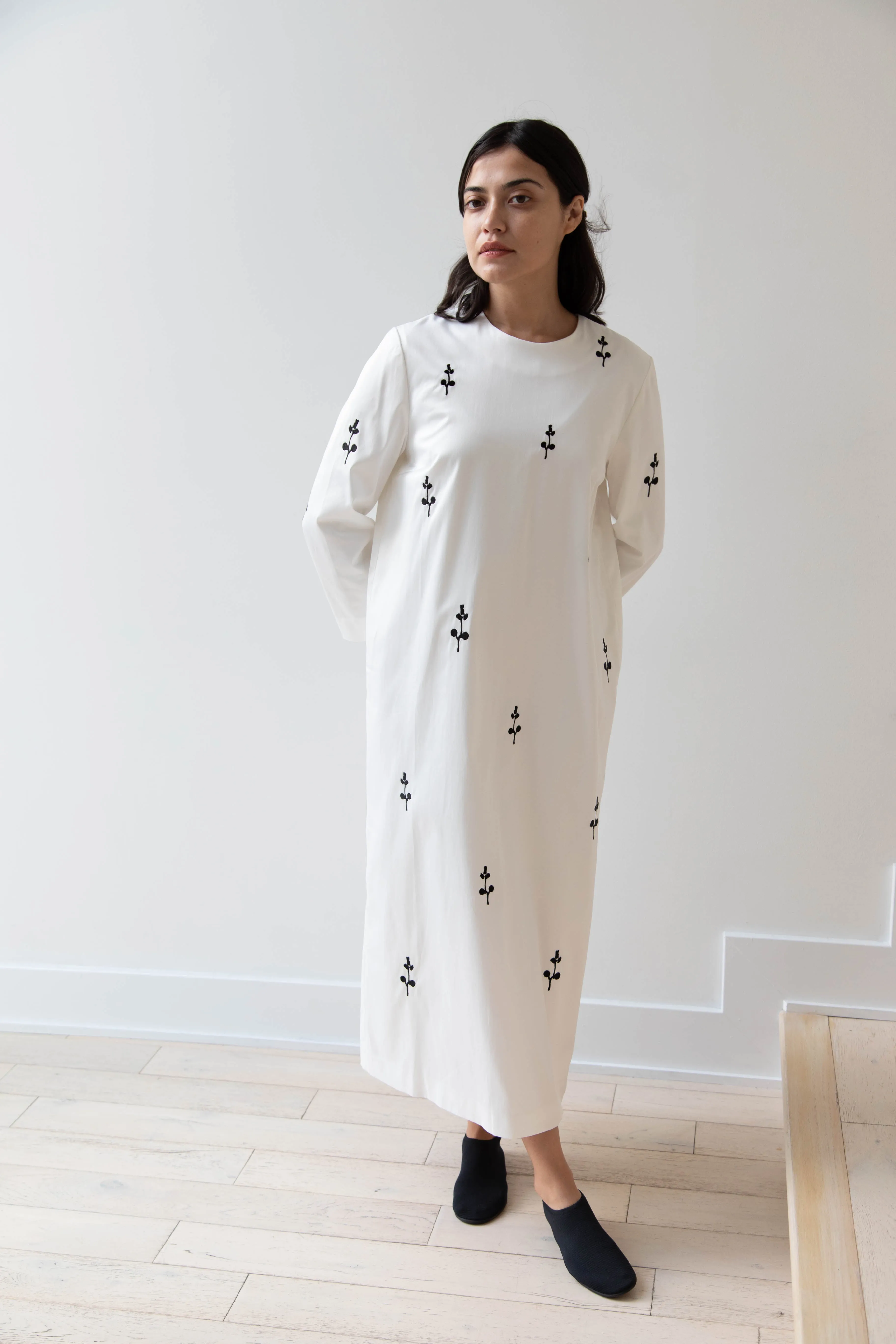 Delegan | Ivory Dress with Embroidery