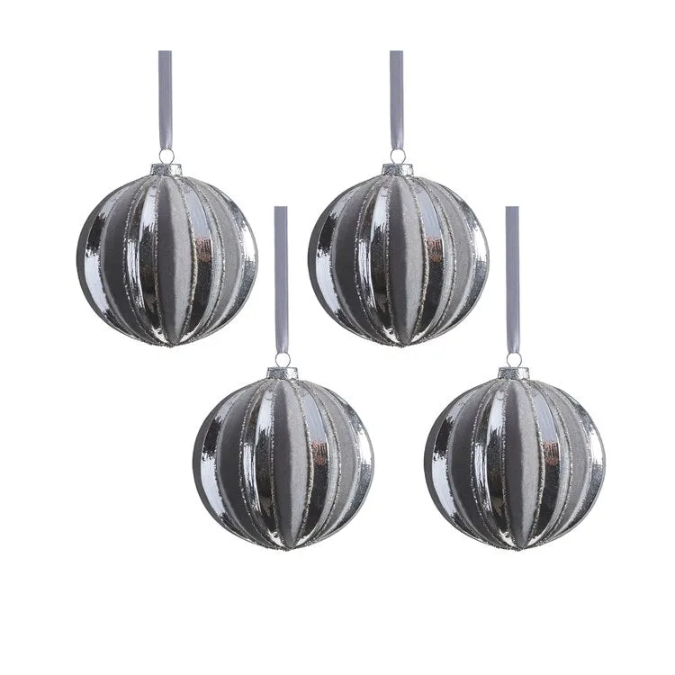Giada 4.75" Shiny Glass Ball Ornaments with Flock Pattern Set of 4