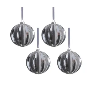 Giada 4.75" Shiny Glass Ball Ornaments with Flock Pattern Set of 4