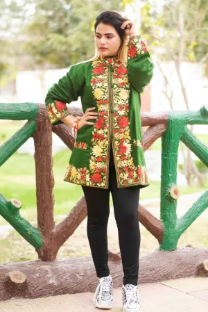 Green Colour Aari Work Embroidered Short Jacket With New Designer Paisley Pattern
