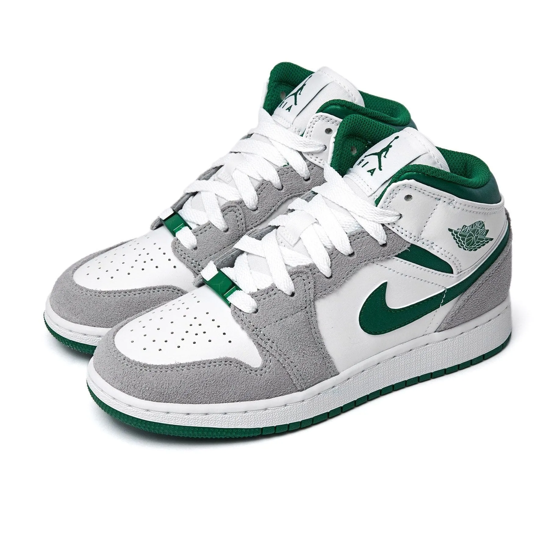 JORDAN 1 MID WHITE GREY PINE GREEN (GS)