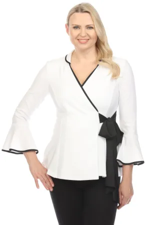 Joseph Ribkoff Vanilla/Black Two-Tone Side Bow Flared Hem Jacket 241074