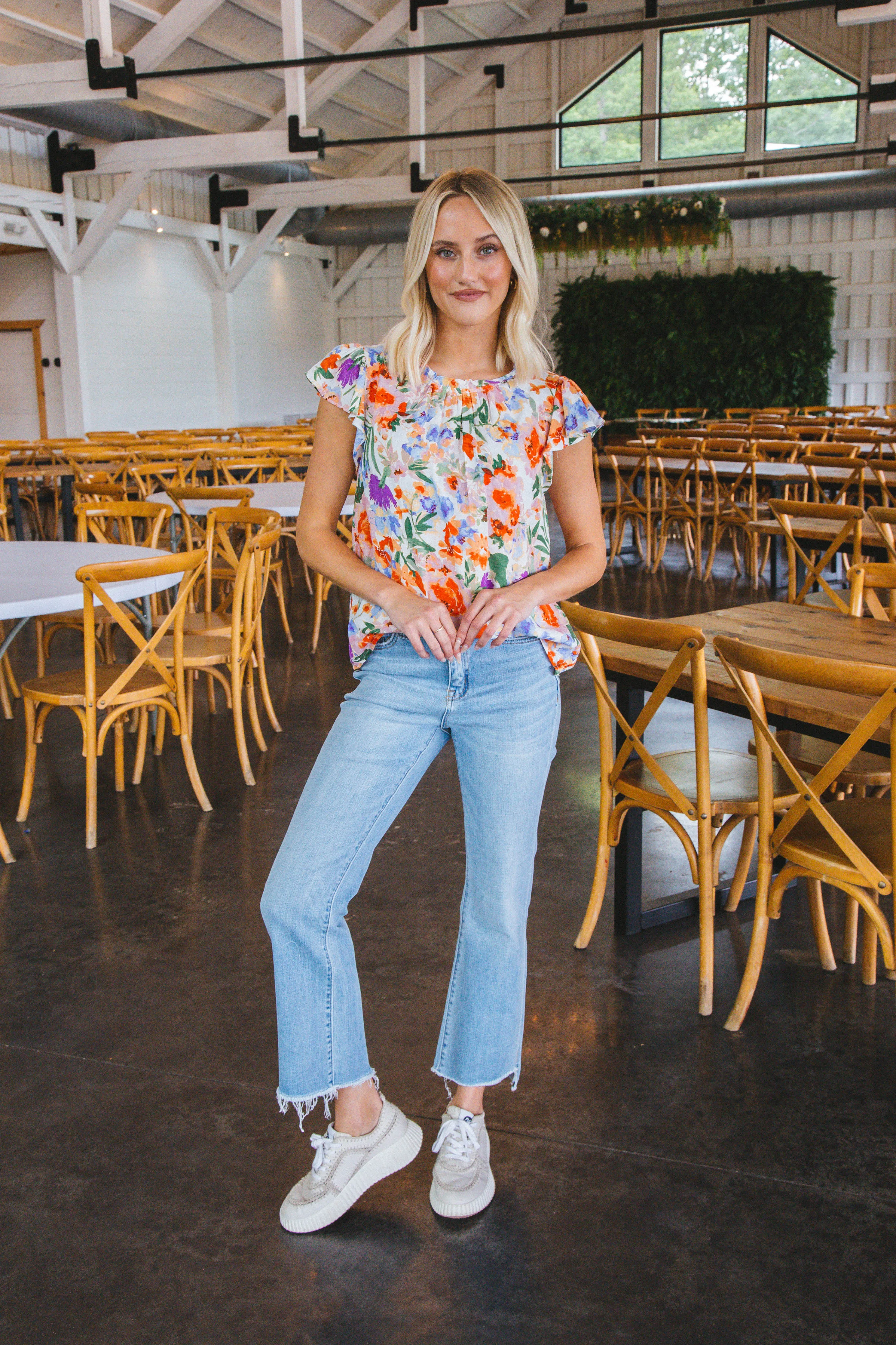 Khloe Flutter Sleeve Blouse, Red Multi