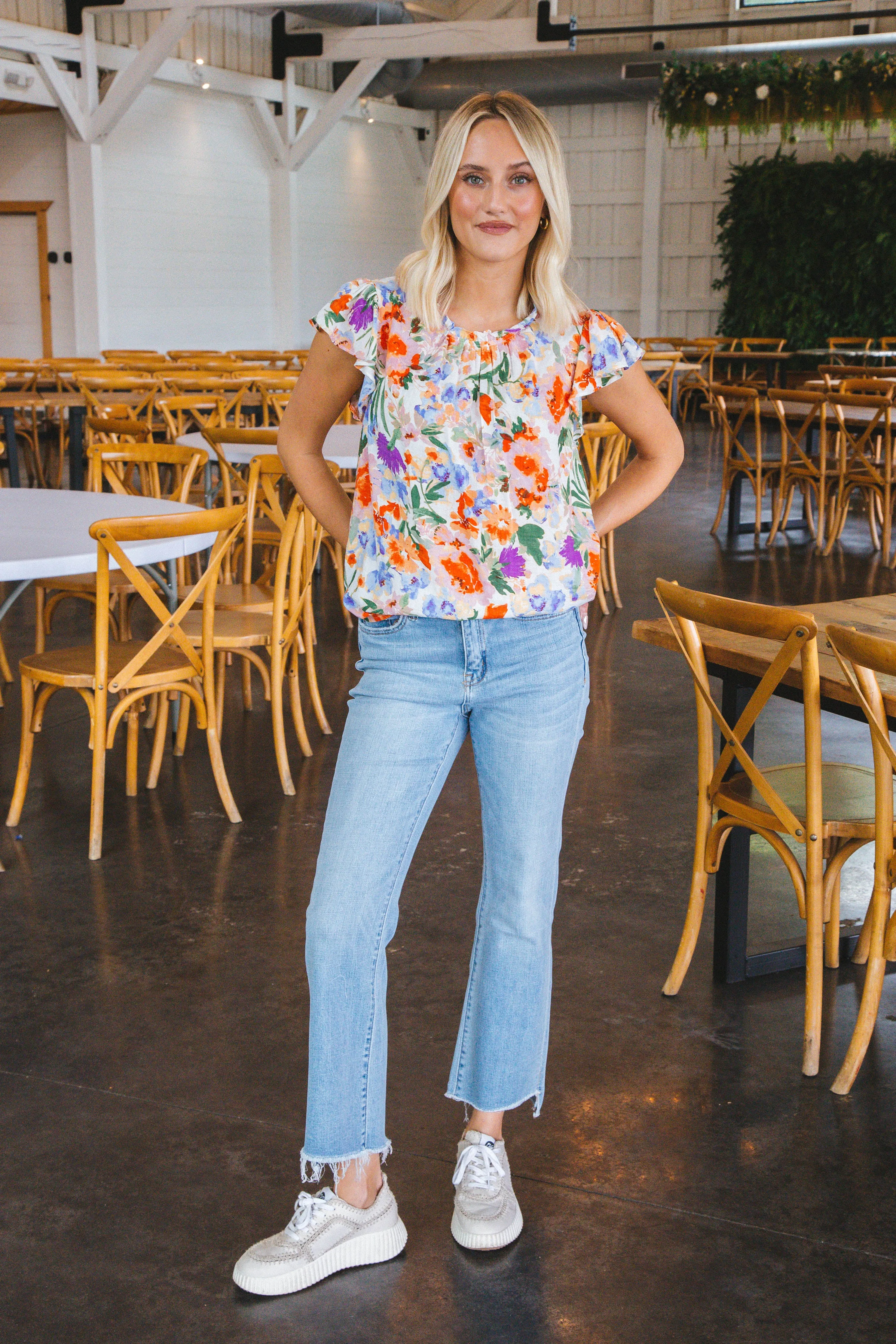 Khloe Flutter Sleeve Blouse, Red Multi