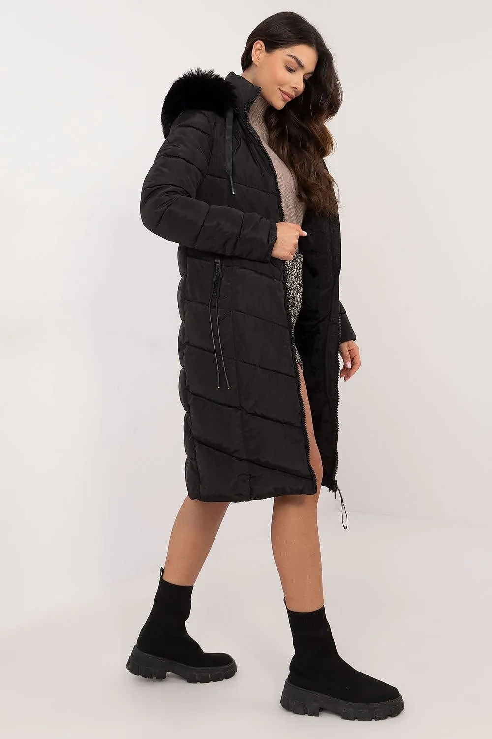 Knee Length Hooded Down Jacket