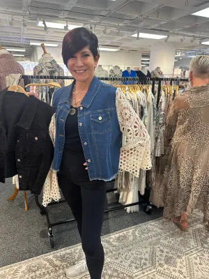 Lacey Denim Cropped Jacket-Black