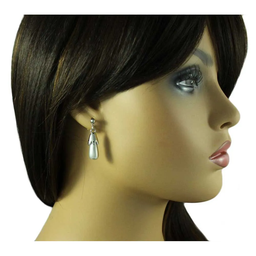 Light Gray Pearls Pin with Dangling Pearl Earring Set - PRP743BS