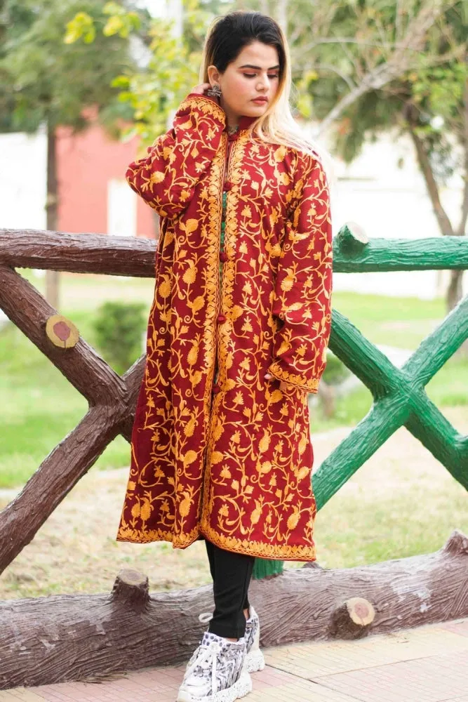 Maroon Color Aari Work Embroidered Jacket With New Designer All over Jaal Pattern