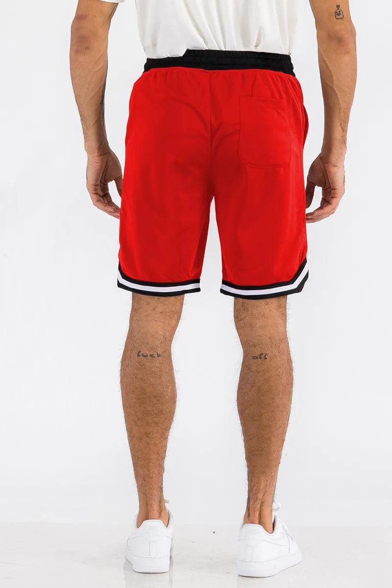 Mens Red Drawstring Shorts Black White Trim Basketball