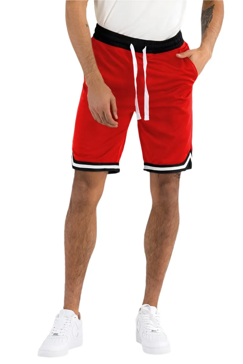Mens Red Drawstring Shorts Black White Trim Basketball