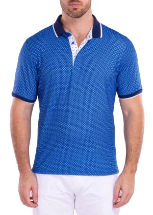 Moroccan Pattern Geometric Printed Polo Shirt Blue