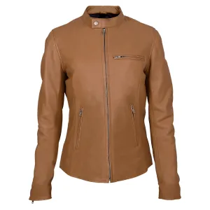 Moto Cafe Racer Womens Camel Leather Jacket