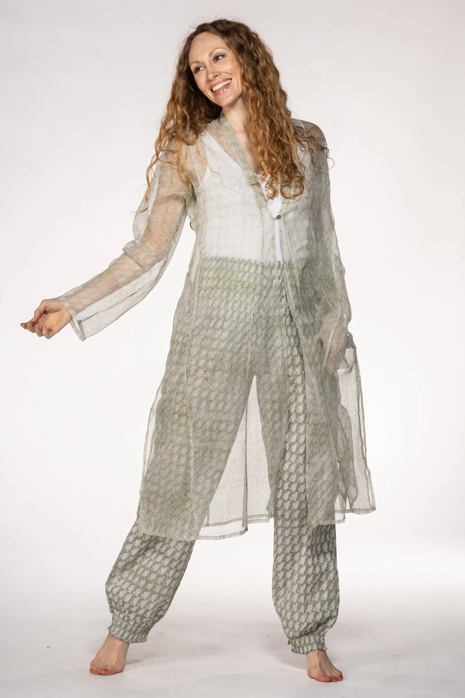 Nargis Jacket Hand Block Printed in Textured Cotton SS24