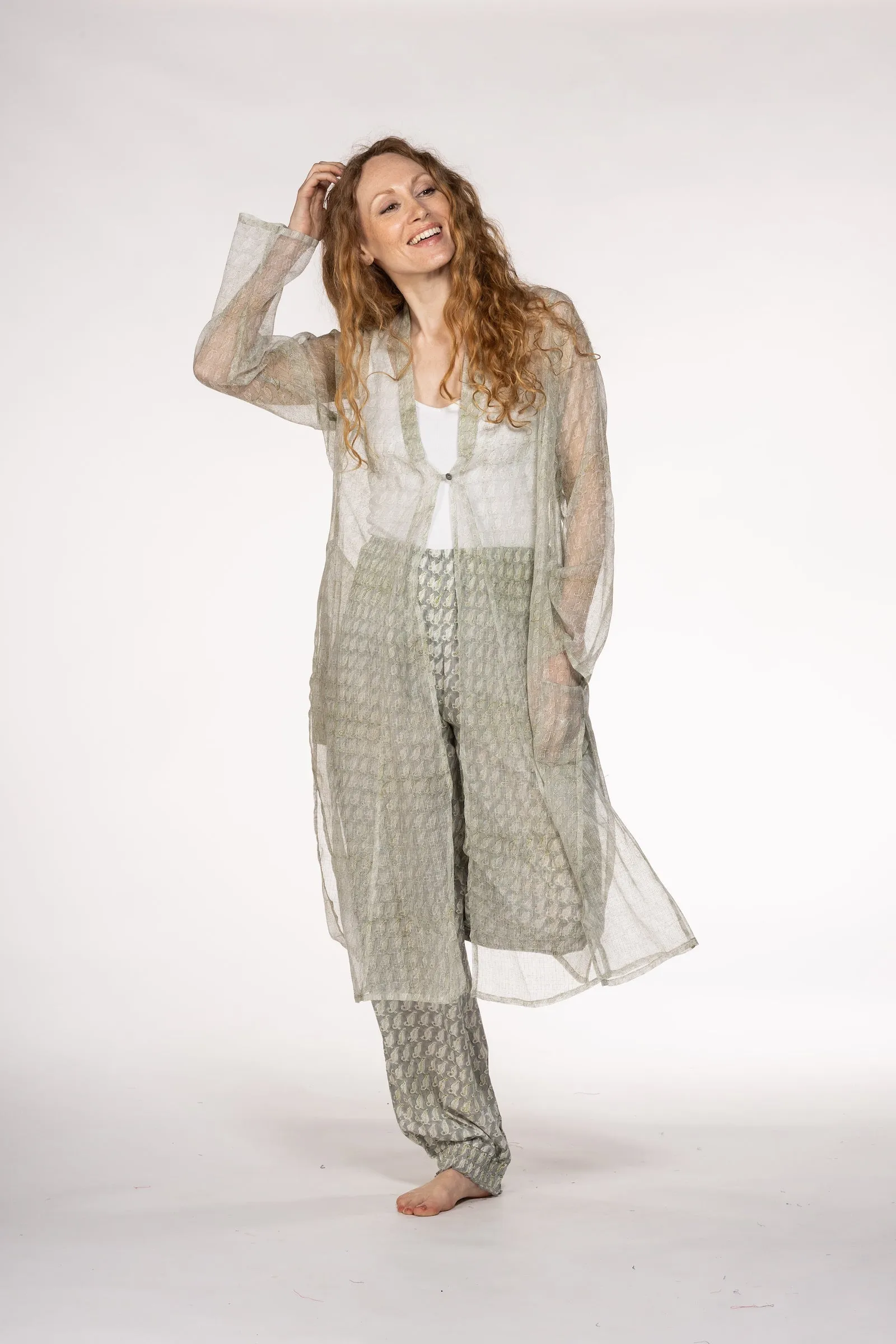 Nargis Jacket Hand Block Printed in Textured Cotton SS24