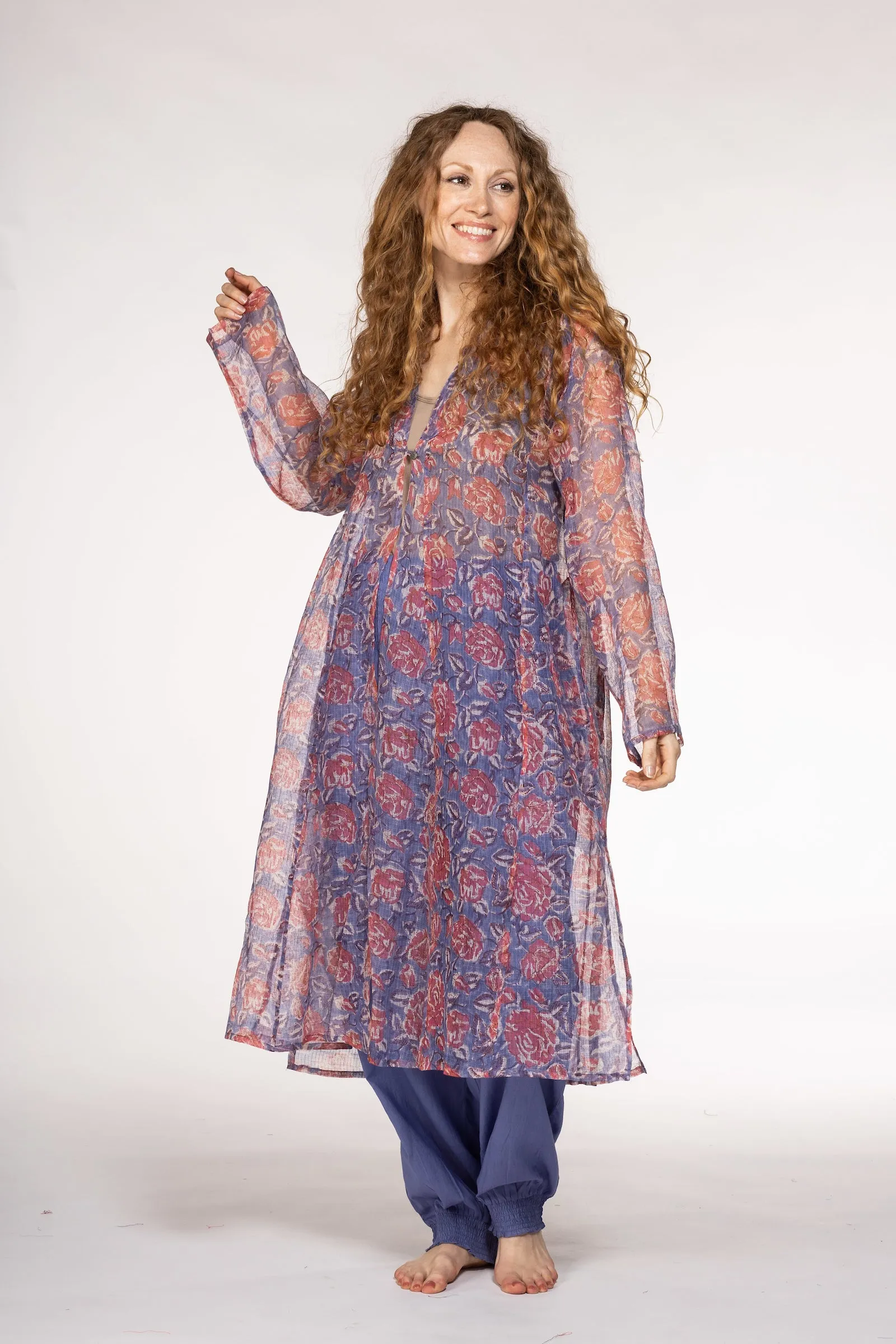 Nargis Jacket Hand Block Printed in Textured Cotton SS24