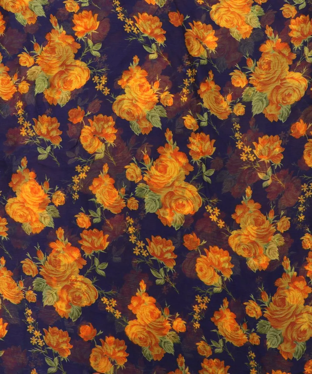 Navy Blue Colour Floral Print Chiffon Fabric