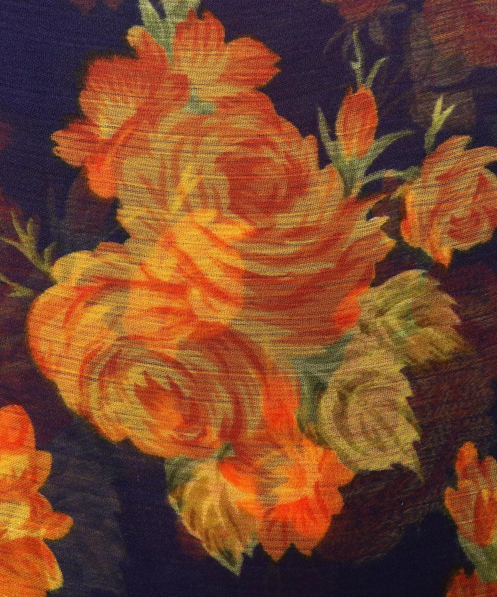 Navy Blue Colour Floral Print Chiffon Fabric