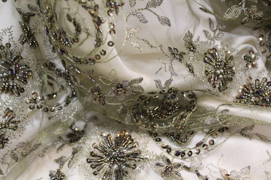 Olive Embroidered Tulle