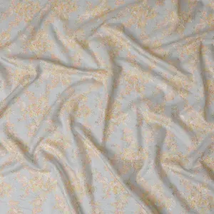 Pastel Grey Embroidered Premium Tussar Silk Fabric, 110cm Wide â€“ Authentic Indian Textile Elegance-D17684