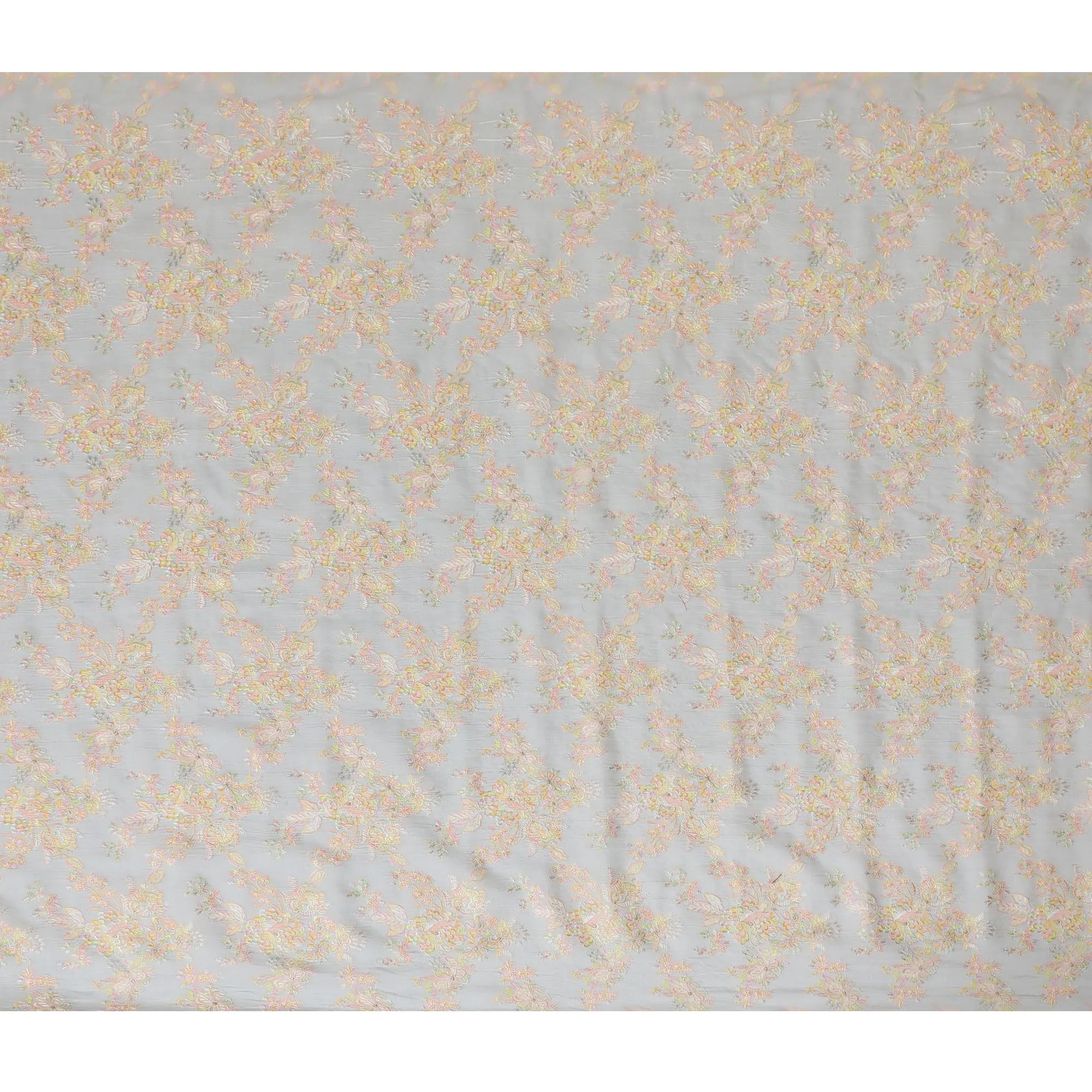 Pastel Grey Embroidered Premium Tussar Silk Fabric, 110cm Wide â€“ Authentic Indian Textile Elegance-D17684